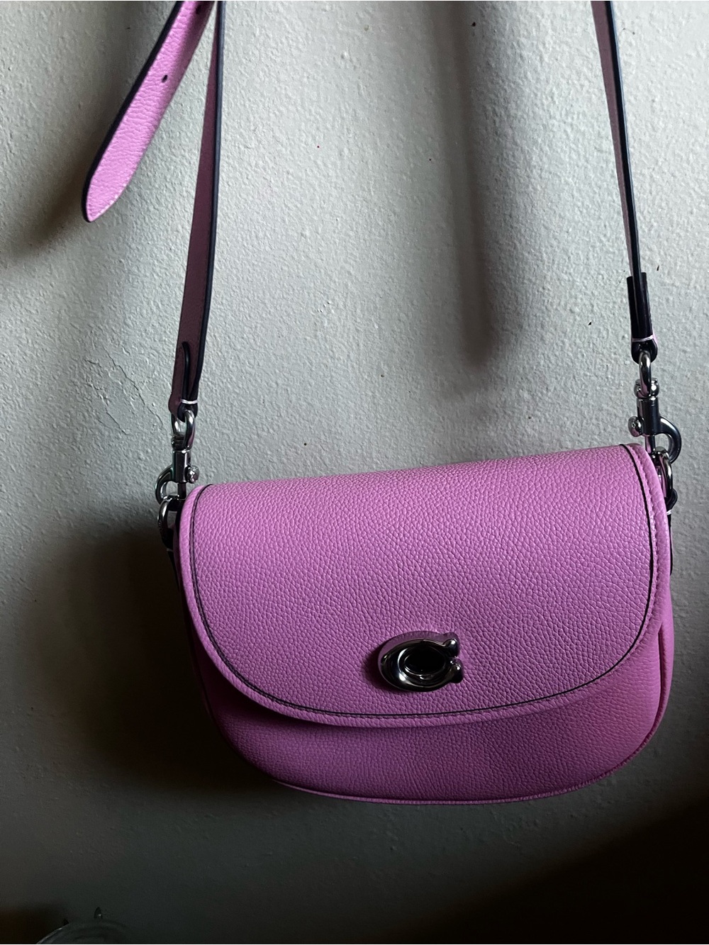 Coach Pink Pebbled Leather Crossbody Saddle Bag